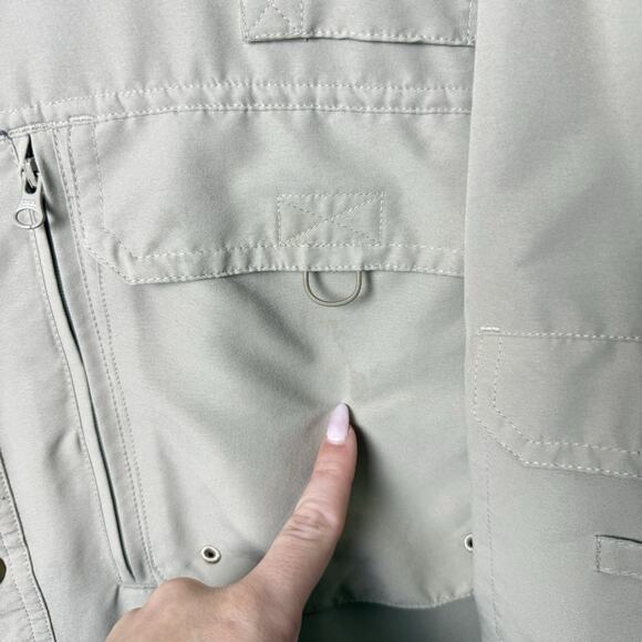 Quest Vented Back Long Sleeve Fishing Button Up Shirt Nylon Zip Tan Men’s XL - Picture 12 of 12